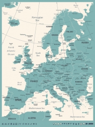  Magnetische Landkarte Europa, vintage, blaue