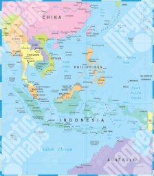  Magnetische Landkarte Südostasien, illustrierter Rahmen, bunte