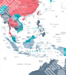  Magnetische Landkarte Südostasien, illustrierte, detaillierte
