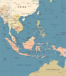  Magnetische Landkarte Südostasien, illustrierte, vintage