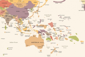  Magnetische Landkarte Ostasien und Ozeanien, illustrierte, vintage