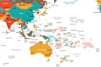  Magnetische Landkarte Ostasien und Ozeanien, illustrierte, bunte