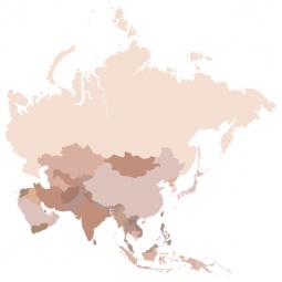  Magnetische Landkarte Asien , illustrierte, beige