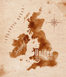  Magnetische Landkarte England und Irland, Aquarell, braune