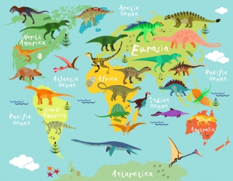  Magnetische Landkarte Welt, illustrierte, Dinosaurier