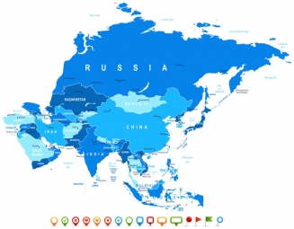  Magnetische Landkarte Asien , illustrierte, blaue
