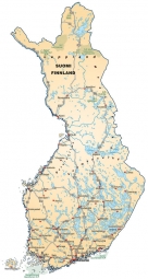  Magnetische Landkarte Finnland, detaillierte, gelbe