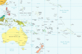  Magnetische Landkarte Australien und Ozeanien, politische, bunte