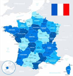  Magnetische Landkarte Frankreich, illustrierte, blaue