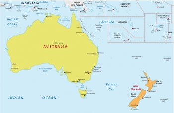  Magnetische Landkarte Australien und Ozeanien, politische, bunte