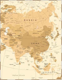 Magnetische Landkarte Asien , vintage, beige