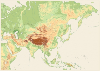 Magnetische Landkarte Asien , geografische, ohne Beschriftungen