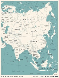  Magnetische Landkarte Asien , illustrierte, weiß-blaue