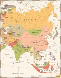  Magnetische Landkarte Asien , vintage, beige