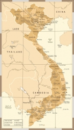  Magnetische Landkarte Vietnam, vintage, braune