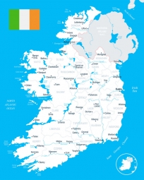  Magnetische Landkarte Irland, detaillierte, weiß-blaue