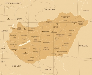  Magnetische Landkarte Ungarn, vintage, braune