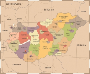  Magnetische Landkarte Ungarn, vintage, detaillierte