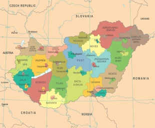  Magnetische Landkarte Ungarn, vektor, bunte