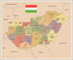  Magnetische Landkarte Ungarn, vintage, bunte