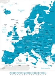  Magnetische Landkarte Europa, illustrierte, blaue
