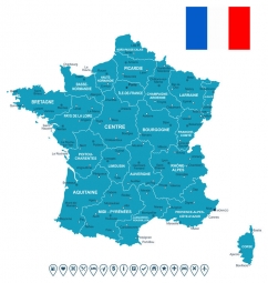  Magnetische Landkarte Frankreich, illustrierte, blaue