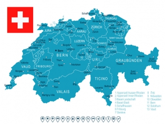  Magnetische Landkarte Schweiz, illustrierte, blaue