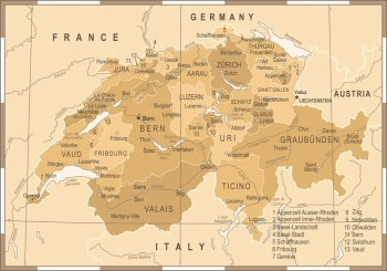  Magnetische Landkarte Schweiz, illustrierte, braune