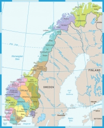  Magnetische Landkarte Norwegen, detaillierte, bunte