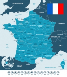  Magnetische Landkarte Frankreich, illustrierte, weiß-blaue