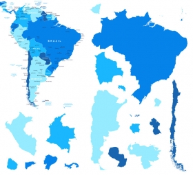  Magnetische Landkarte Südamerika, illustrierte, blaue