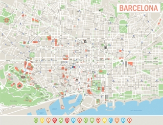  Magnetische Landkarte Barcelona, detaillierte, mit Beschriftungen