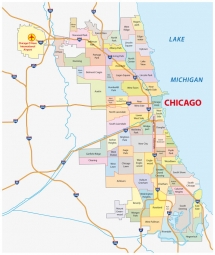  Magnetische Landkarte Chicago, administrative, bunte