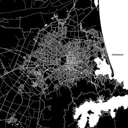  Magnetische Landkarte Christchurch, illustrierte, schwarz-weiße