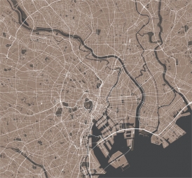  Magnetische Landkarte Tokyo, illustrierte, beige