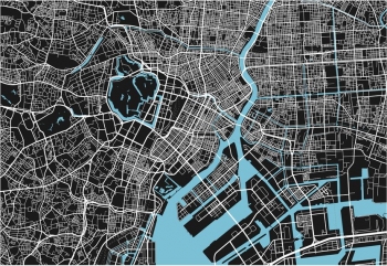  Magnetische Landkarte Tokyo, illustrierte, schwarz-weiße
