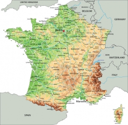  Magnetische Landkarte Frankreich, geografische, bunte