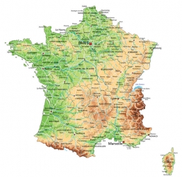  Magnetische Landkarte Frankreich, geografische, bunte