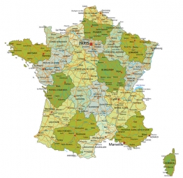  Magnetische Landkarte Frankreich, administrative, bunte