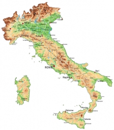  Magnetische Landkarte Italien, geografische, detaillierte