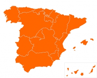  Magnetische Landkarte Spanien, illustrierte, orange