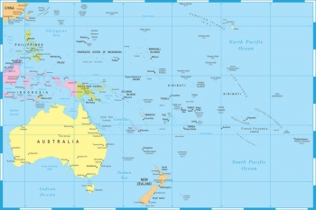  Magnetische Landkarte Australien und Ozeanien, politische, bunte